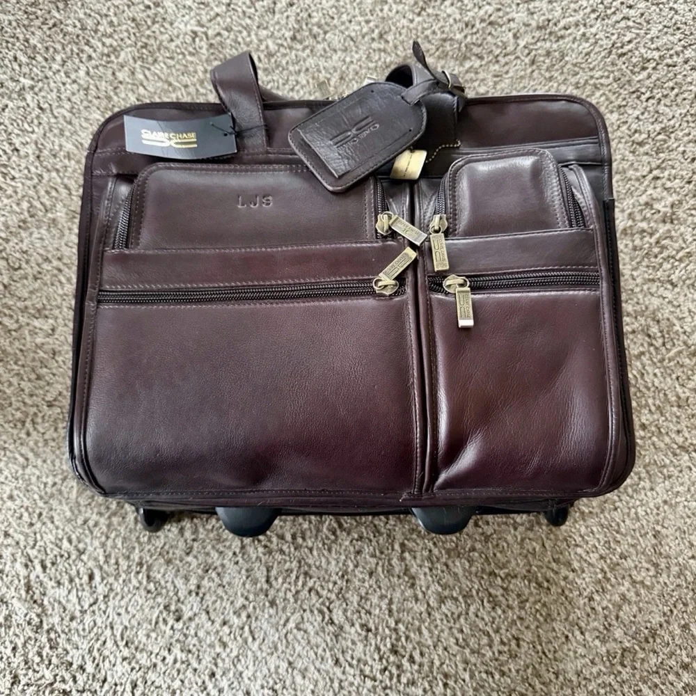 Claire Chase Jumbo Executive Computer Briefcase 100% Cowhide Leather‎ Color Cafe